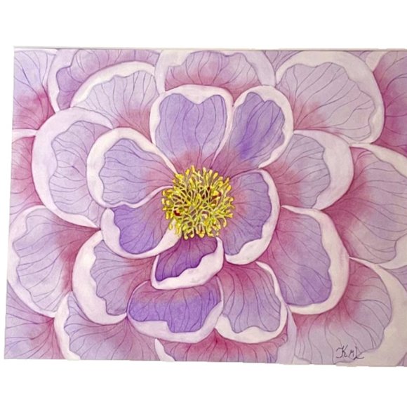PAINTING WATERCOLOR ORIGINAL ART PEONY FLOWER LAVENDER PURPLE 11X14 & MAT 16X20 - Picture 1 of 3